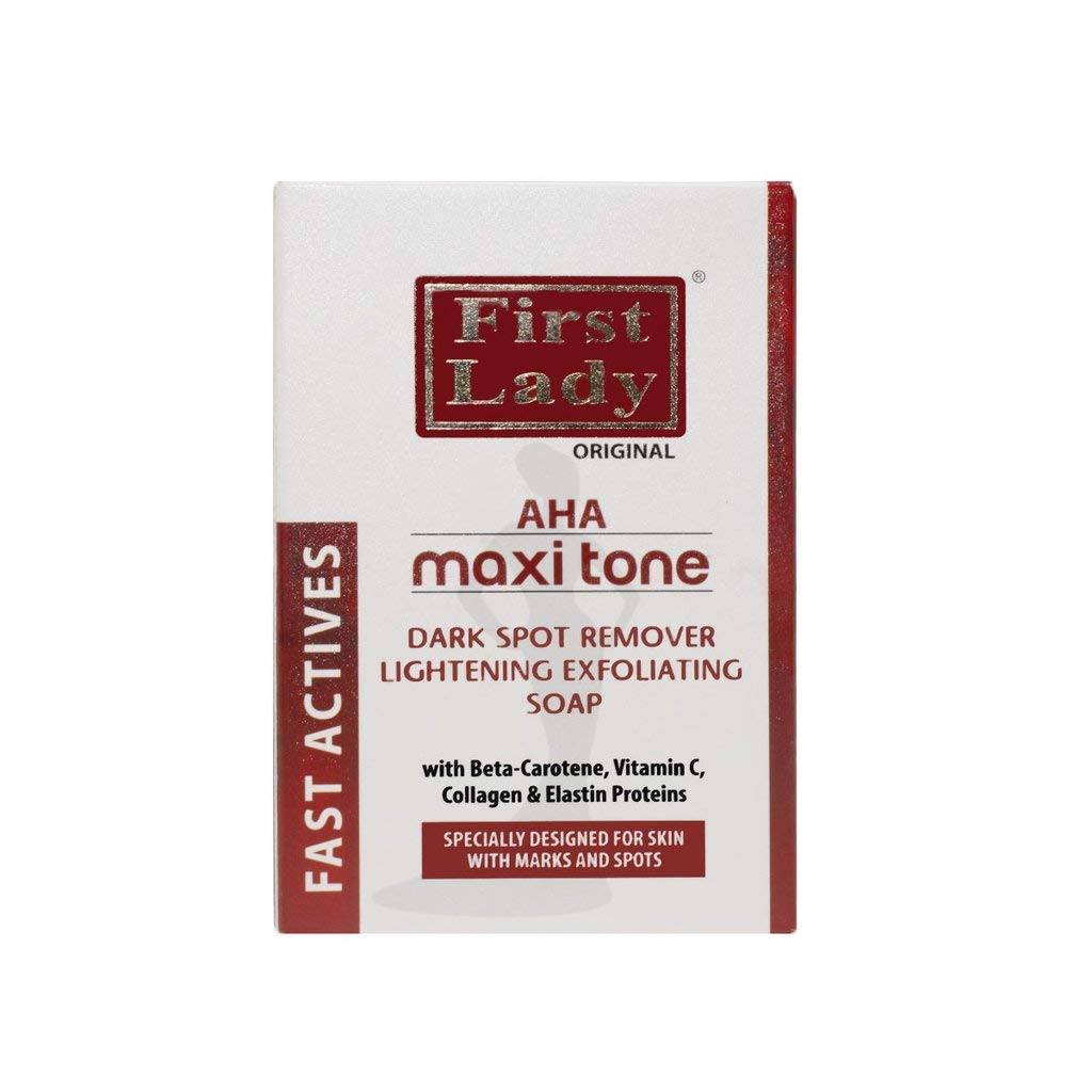 First Lady AHA Maxi Tone Dark Spot Remover Skin Lightening Exfoliating Soap 200g - with Beta-Carotene, Vitamin C, Collagen & Elastin Proteins