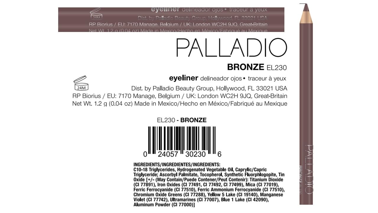 Palladio Wooden Eyeliner Pencil, Thin Pencil Shape, Easy Application, Firm yet Smooth Formula, Perfectly Outlined Eyes, Contour and Line, Long Lasting, Rich Pigment, Bronze