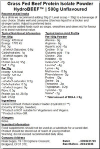 Grass Fed Beef Protein Isolate 95% - HydroBEEF™ - 500g | Rich in Type I II III Collagen