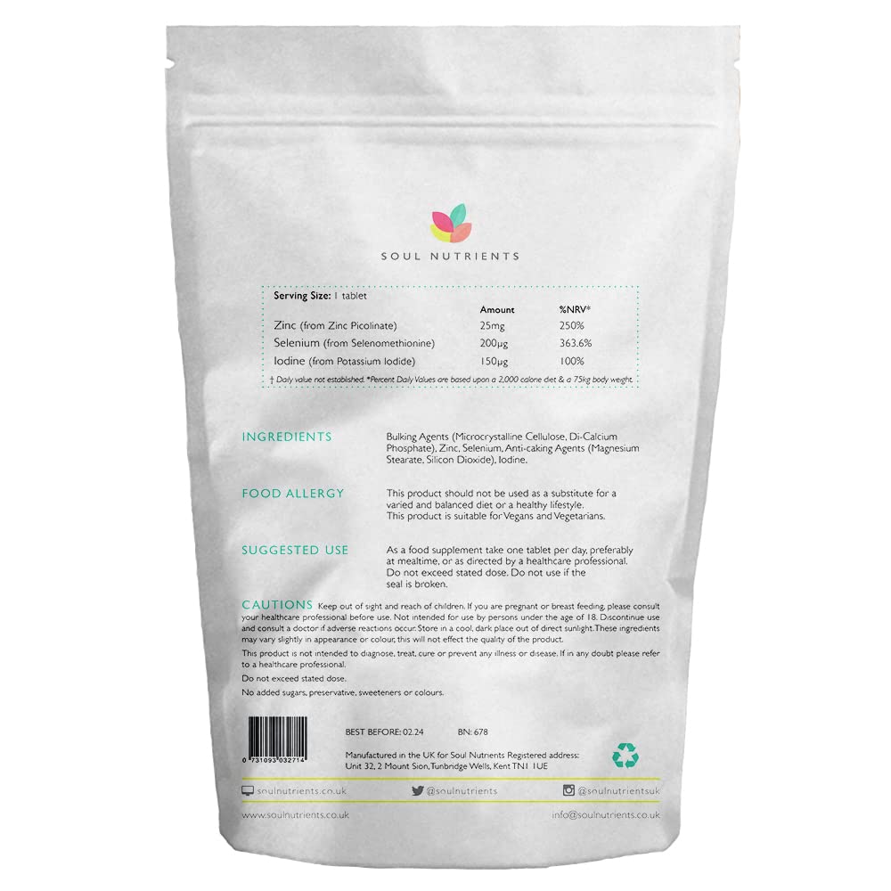 Selenium, Zinc & Iodine Tablets- One per Day- Immune Function, Nervous Sysyem, Fertility, Thyroid 120 Tablets- UK Made