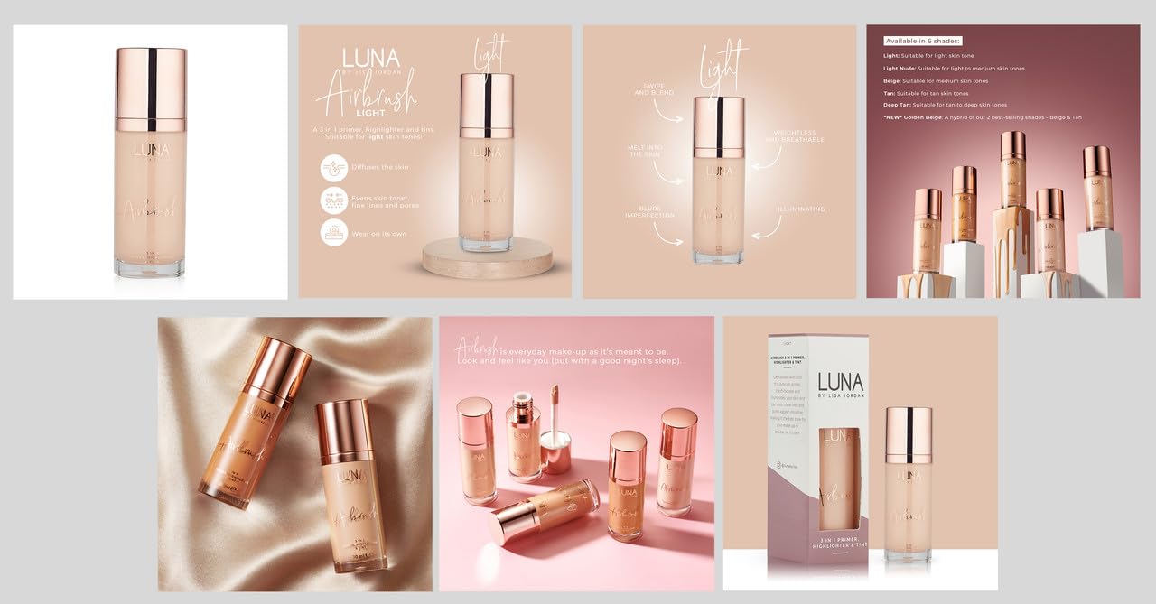 LUNA BY LISA JORDAN LUNA 3 in 1 Airbrush Primer Makeup, Highlighter and Skin Tint - Weightless and Breathable Illuminating Primer - Fine Line & Pore Minimizer Primer - Light Shade