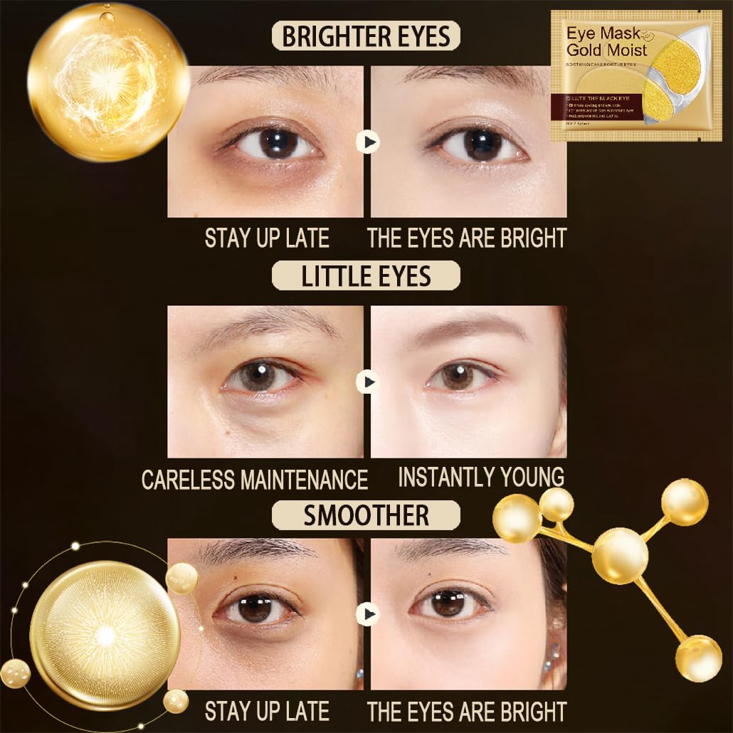 24 Gold Under Eye Masks, Gold Collagen Eye Masks for Puffy Eyes, Under Eye Gel Patches for Dark Circles, Anti Wrinkle, Skincare, Look Younger and Less Tired, Moisturize Your Skin (5 PCS)