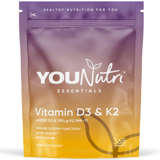 YouNutri Vitamin D3 4000 iu & Vitamin K2 MK-7 100μg - 1 Year Supply, 365 Easy-Swallow Vitamin D3 K2 Tablets, 1-A-Day High Strength Vegetarian D3 and K2 Vitamin Supplements, UK Made Vitamin D Tablets