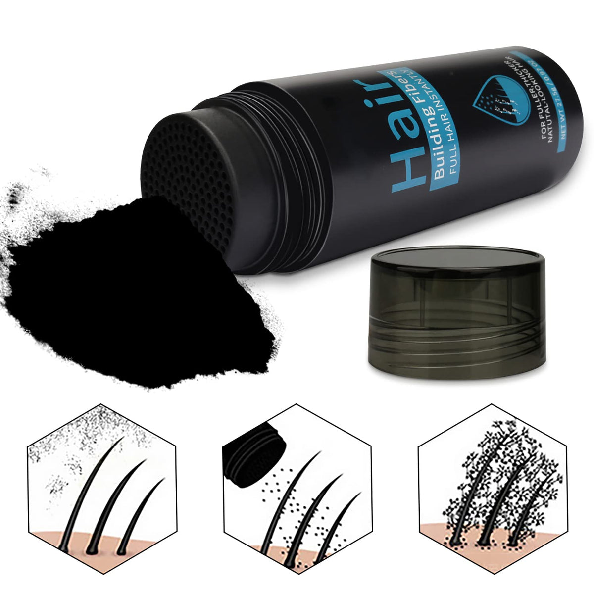Pegciz Professional Quality Hair Fibres, Hair Fibres Black for Thinning Hair, Instantly Conceals Hair Loss in 15 Sec, Hair Loss Concealer for Women and Men (Black)