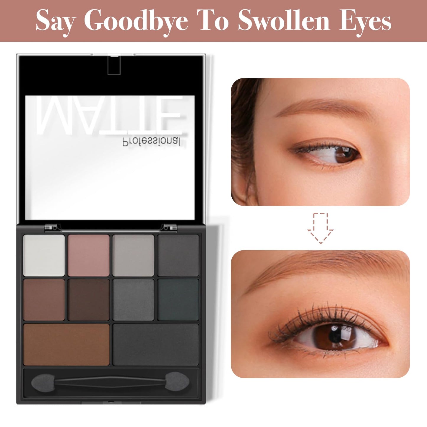 Xumann Smokey Eyeshadow Palette, 10 Eye Shadow Shades Grey Eyeshadow Palette For Women, Wateerproof Dark Eyeshadow Palette Long Lasting Black Eye Shadow