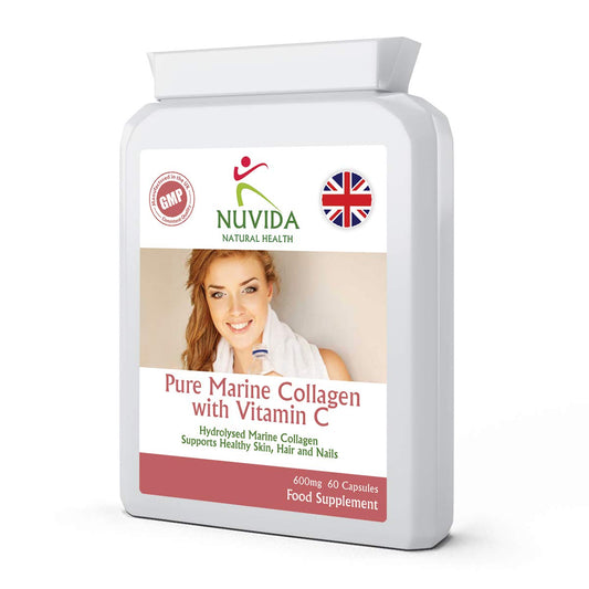 NUVIDA NATURAL HEALTH Marine Collagen Supplement / 60 x 600mg Marine Collagen Capsules/Hydrolysed Type 1 Collagen with Vitamin C