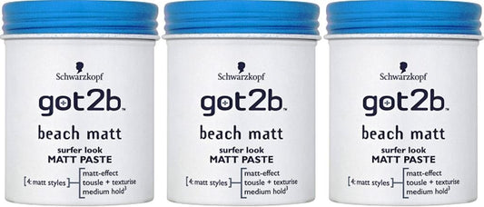 Got2B THREE PACKS of Schwarzkopf got2b Beach Matt Surfer Look Paste 100ml