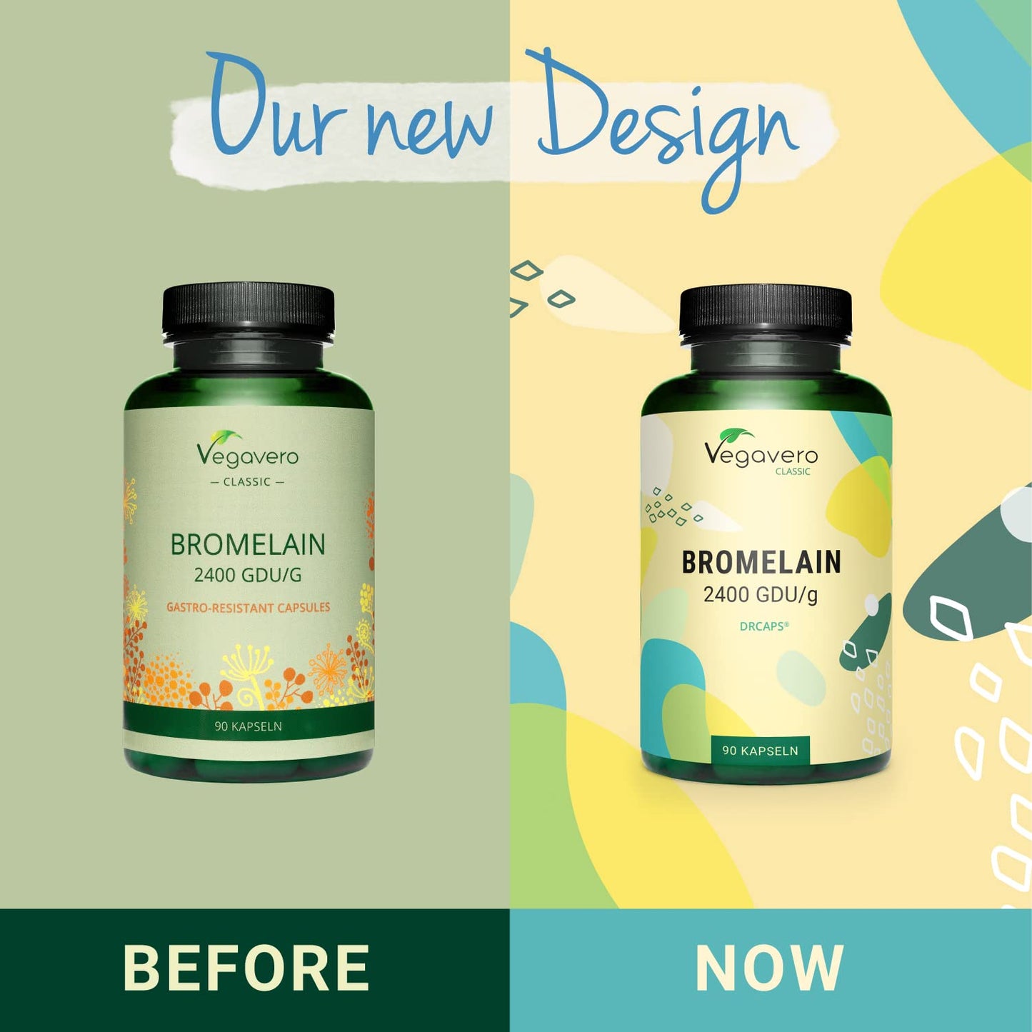 Bromelain 500mg Vegavero® | High Strength - 2400 GDU/g | Gastro-Resistant DrCaps® | NO Additives, Lab-Tested | Pure Pineapple Enzyme | 90 Capsules | Vegan