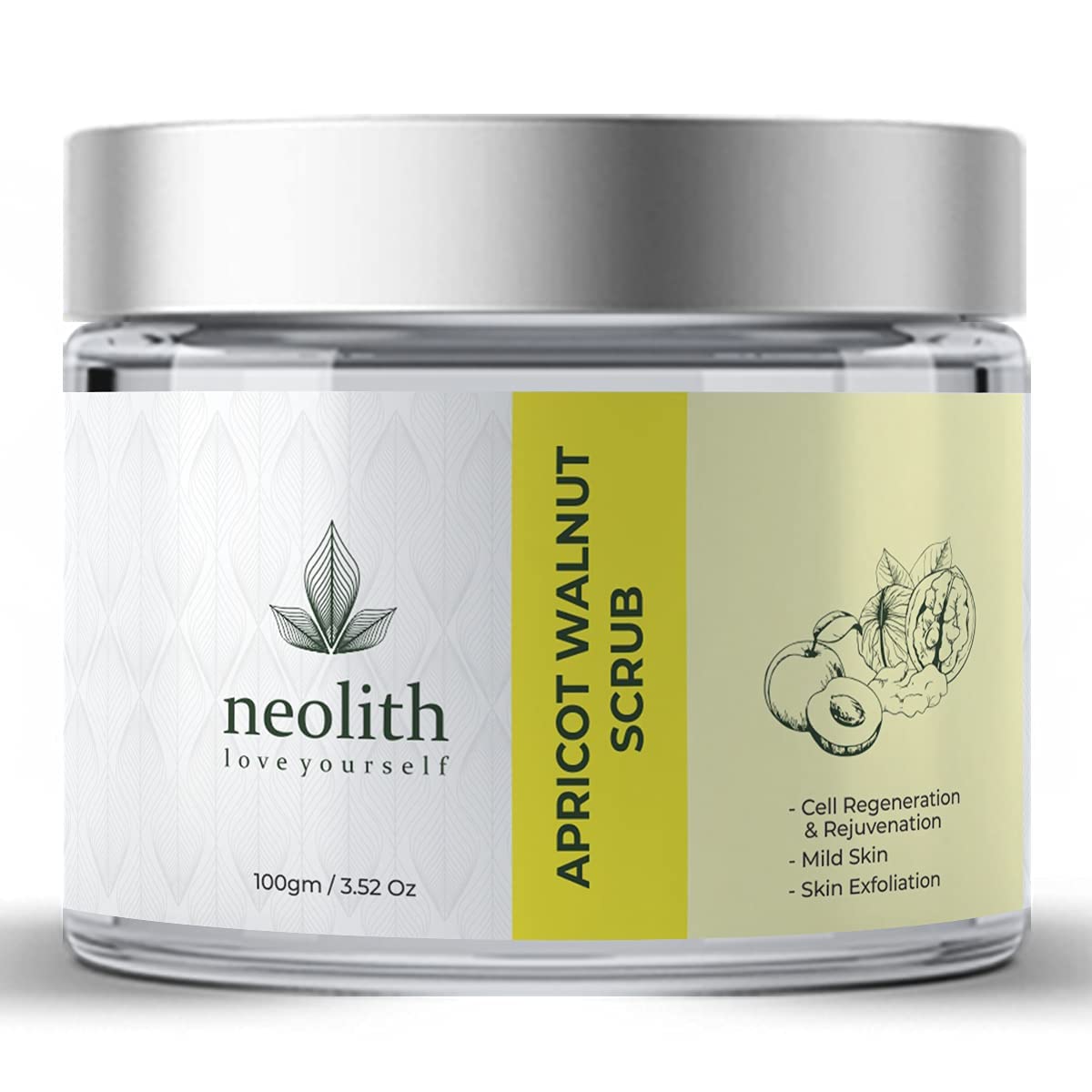 Neolith Apricot Walnut Face Scrub with Vitamin E and Almond oil (100gm) for Skin Detox, Gentle Exfoliation and Tan Removal | Removes White heads, Black heads, Brightens skin, Removes excess oil