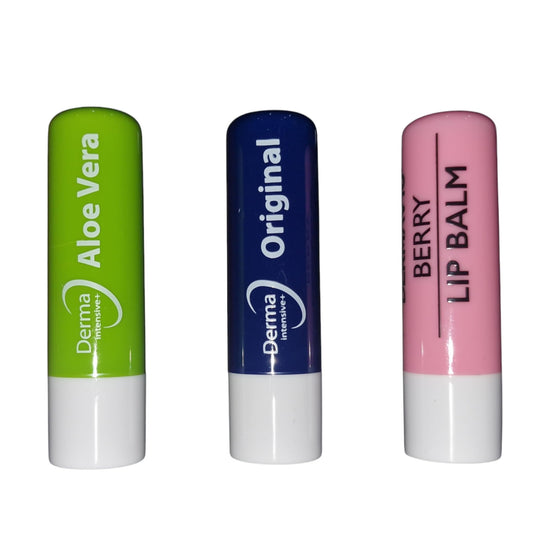 Generic Derma Intensive Travel-Size Lip Balm Trio Set 4.8g – Original, Aloe Vera & Berry – Keeps Lips Soft, Smooth, and Hydrated All Day