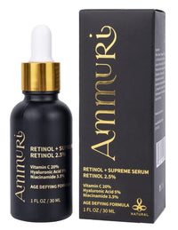 Ammuri Retinol + Supreme Serum 2.5% Vitamin C 20% with Hyaluronic Acid & Vitamin E, Face Serum, for Wrinkles, 5% Niacinamide 3.5% Anti Aging Skin Repair, Supercharged Face Serum