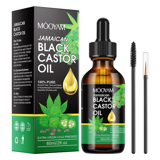 Jamaican Black Castor Oil 100% Pure for Hair Growth, Black Castor Essential Oil for Stronger Healthier Hair for Body & Face Eyebrows Growth, Skin Moisturizer & Massager Nail Care