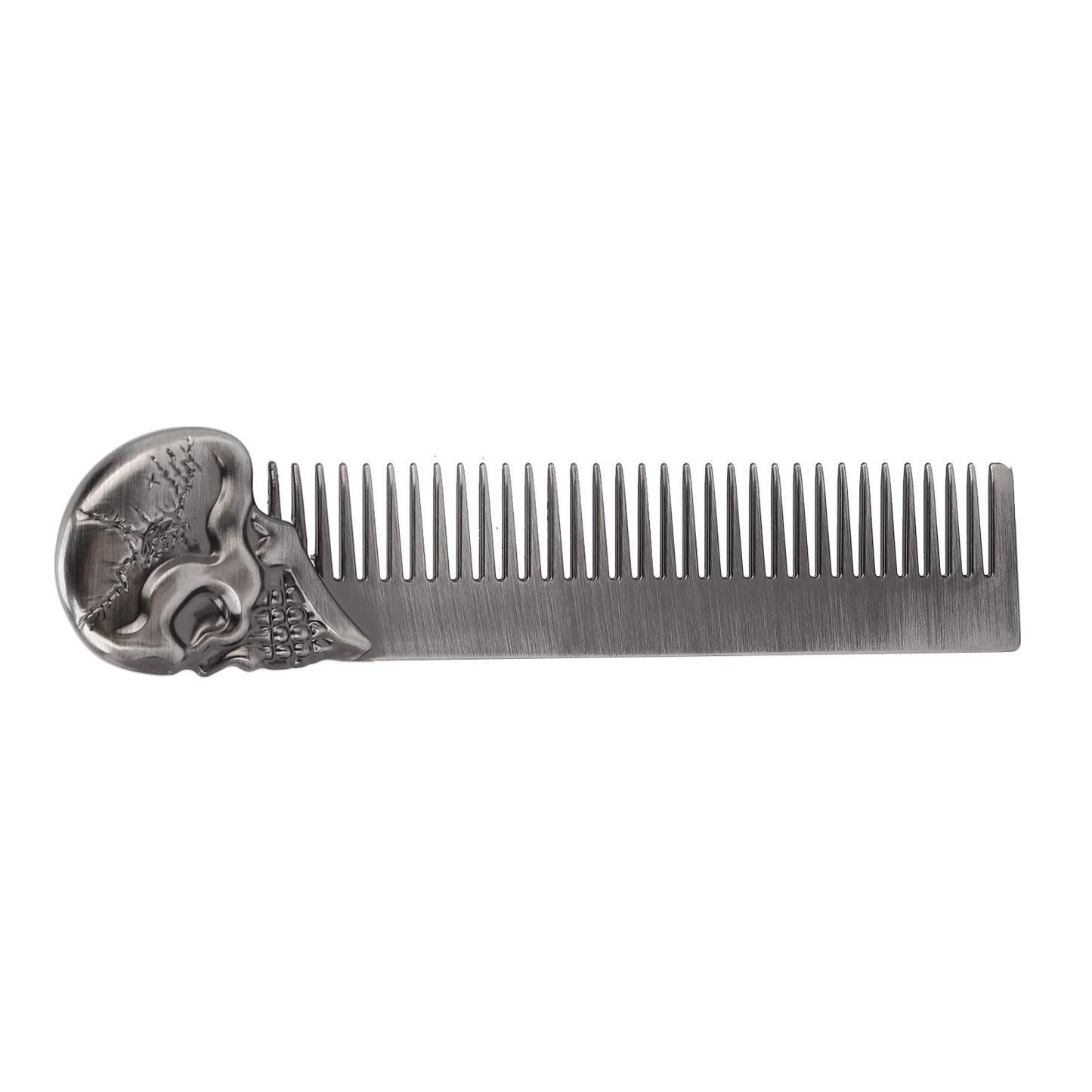Tbest Silver Skull Beard Comb, Pocket Beard Comb Zinc Alloy Skull Pattern Hair Styling Mustache Sha Oil Hair Comb