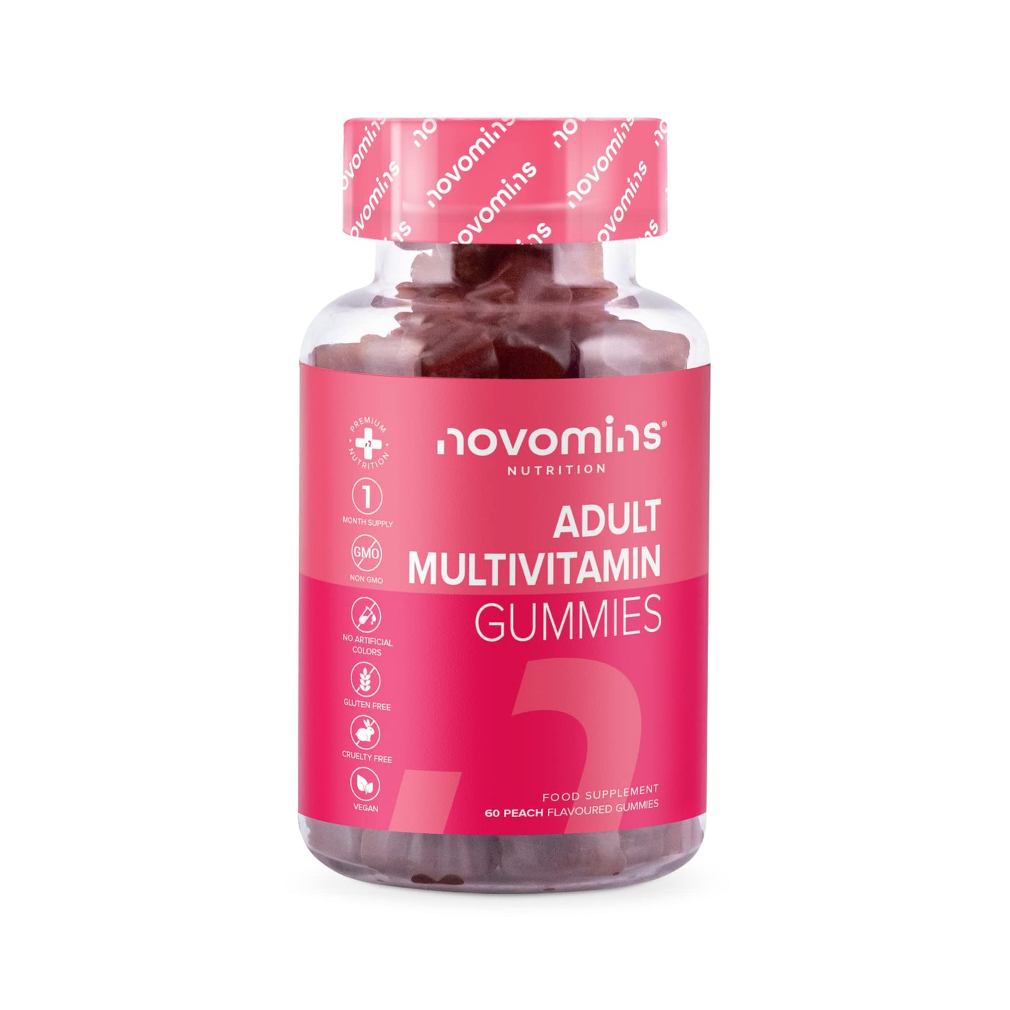 Multivitamin Gummies - 17 Essential Multi Vitamins – Chewable Gummy Vitamins - 1 Month Supply - Vegan – Peach - for Women & Men – Multivitamin Gummies by Novomins