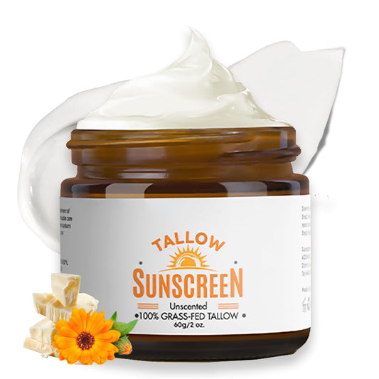 OKAQEE Beef Tallow Sunscreen Spf 50+, Face Sun Cream 100% Grass Fed Tallow, Tallow Balm Instant Sun Protection, Spf 50 Face Moisturiser, Sweat & Water Resistant - Unscented & Invisible