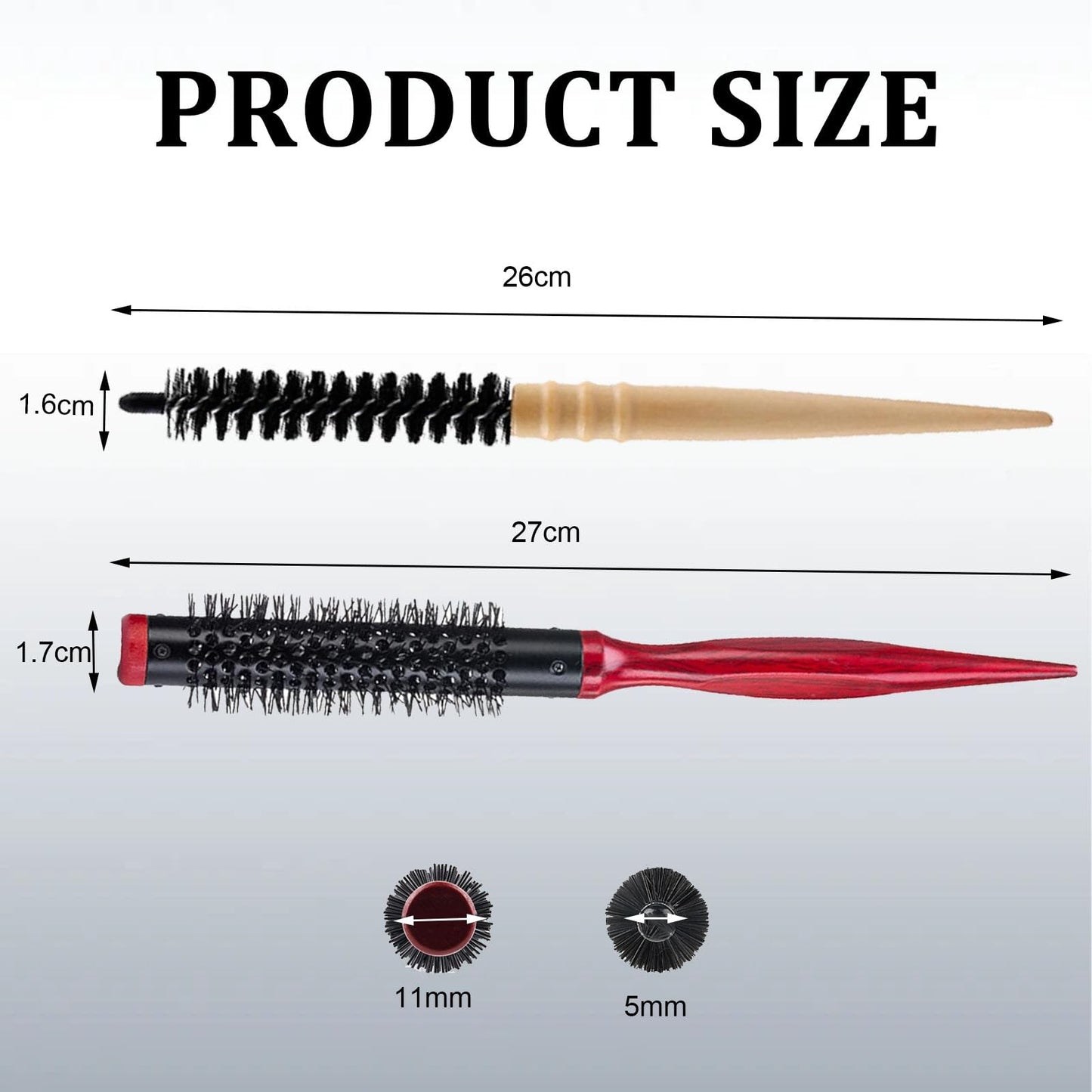 Katslyn 2PCS Small Round Hair Brush,Small Round Brushes for Blow Drying,Portable Thin Hair Brush,Natural Wood Handle,Anti-static,for Men Women Straightening,Curling,Short Hair,Thin Hair