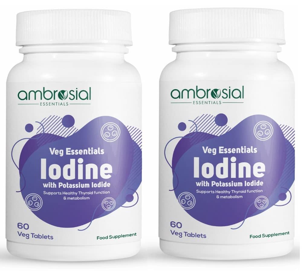 AMBROSIAL Ambrosial Iodine Supplement 5000mcg with 7500 mcg Potassium Iodide| High Strength Iodine Tablets | Natural Source of Iodine from Potassium Supplements & Iodide Tablets (Pack of 2-120 Tablets)
