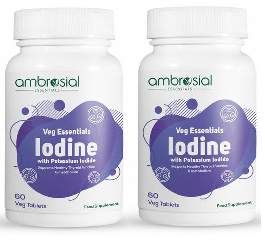 AMBROSIAL Ambrosial Iodine Supplement 5000mcg with 7500 mcg Potassium Iodide| High Strength Iodine Tablets | Natural Source of Iodine from Potassium Supplements & Iodide Tablets (Pack of 2-120 Tablets)
