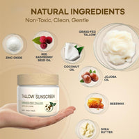 Yoowan Beef Tallow Sunscreen Spf 50,Beef Tallow Face Cream,Tall-Ow Sunscreen,Deeply Nourishing And Moisturizing,Rebuild The Natural Skin Barrier,Instant Sun Protection For Face & Body,Outdoor Daily Defence