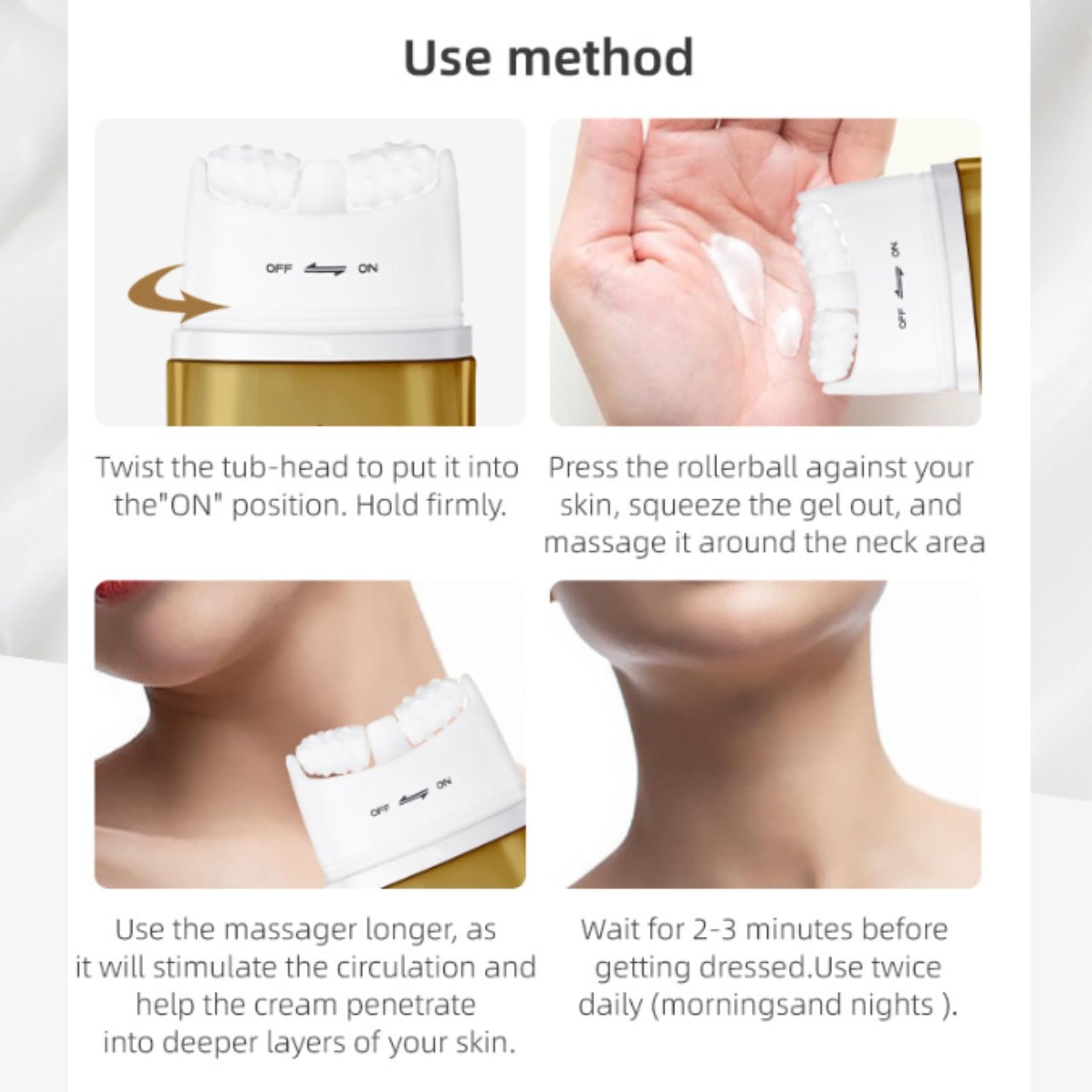 AH-8 Firming Neck Cream – Hexapeptide-Infused Neck Cream for Tightening & Lifting – Reduce Fine Lines, Wrinkles, Double Chin & Sagging Skin – With Dual Roller Massage Applicator 120g