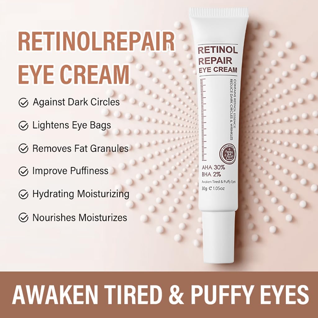 YUYUE-YY Retinol Eye Cream, Retinol Serum Eye Cream for Dark Circles and Puffy Eyes, Eye Cream with Retinol & AHA 30% & BHA 2% & Hyaluronic Acid for Fine Lines & Wrinkles Saggy Skin Puffy Eyes