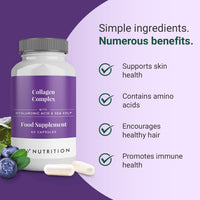 Hey Nutrition Collagen Complex Hyaluronic Acid & Sea Kelp Vitamin E, C, Biotin - Healthy Nails, Skin, Hair Joints Metabolism - Type 1 Marine Supplement - Non GMO, 60 Capsules