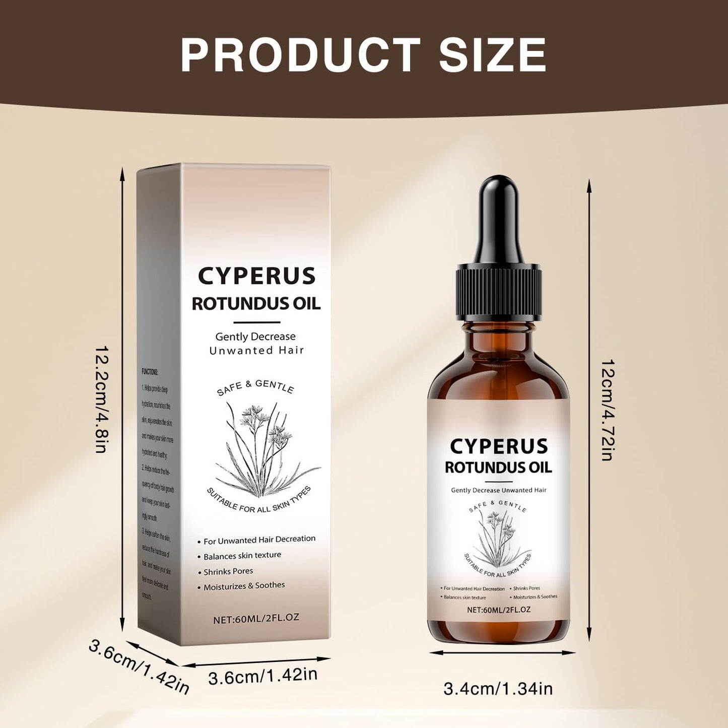 Bettinay Cyperus Rotundus Oil, 60ml Body Hair Removal Oil for All Skin Types