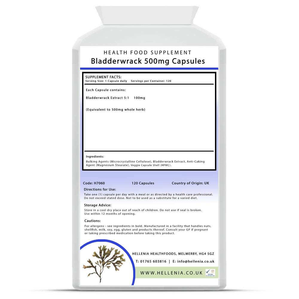 Hellenia Bladderwrack 500mg | 120 Seaweed Capsules | Good Source of Iodine
