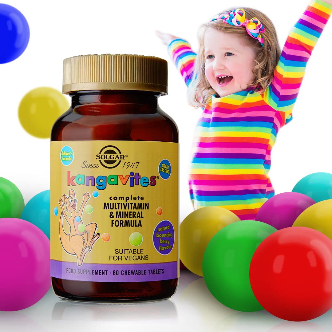 Solgar Kangavites Complete Multivitamin and Mineral Formula - Tropical Punch Flavor - Supports Immunity, Bone Growth & Teeth - Chewable Vegan Tablets - Children's Health Supplement - Pack of 60