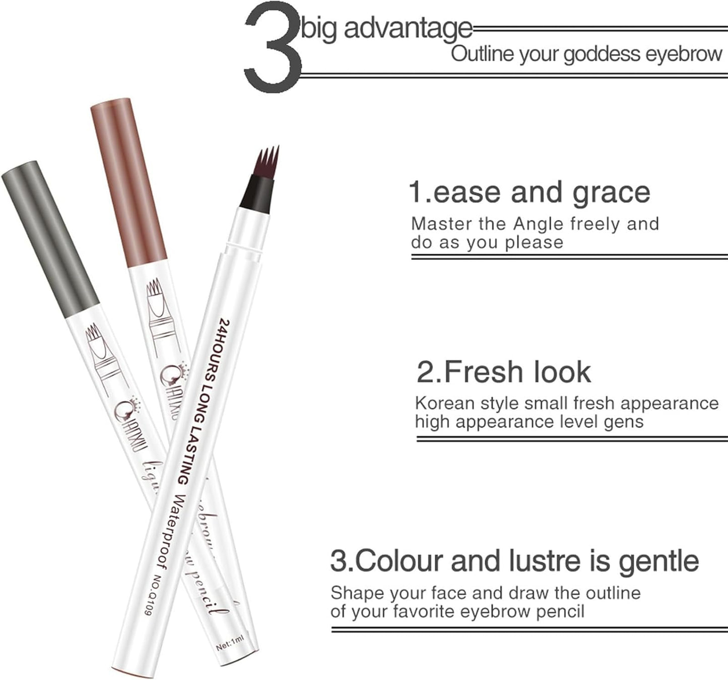 MEITREND Microblading Eyebrow Pencil - 3D Magic Eyebrow Pencil - Natural Makeup Fine Stroke 4-Fork-Tip Eye Brow Pencils - Long-Lasting Waterproof Eyebrow Pencil for Women