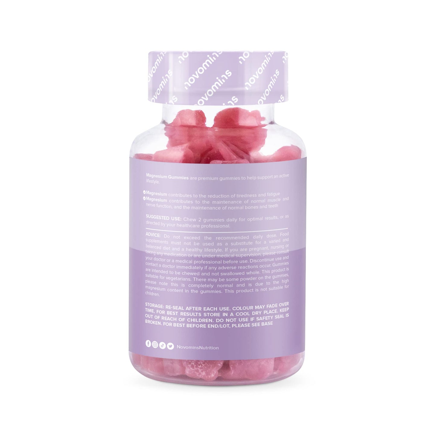 Magnesium Gummies - Vegan - 1 Month Supply - Gluten Free - Chewable Magnesium Supplements - 800mg Magnesium Citrate Providing 120mg of Magnesium - Made by Novomins
