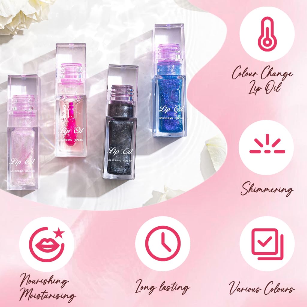 YUYUE-YY Colour Changing Lip Oil, Magic Colour Changing Lip Oil, Plumping Lip Gloss, Glitter Lip Gloss, Hydrating Glitter Shine Liquid Lipstick Moisturizing Lip Care Lip Gloss for Teenage Girls (3#Black Pearl)