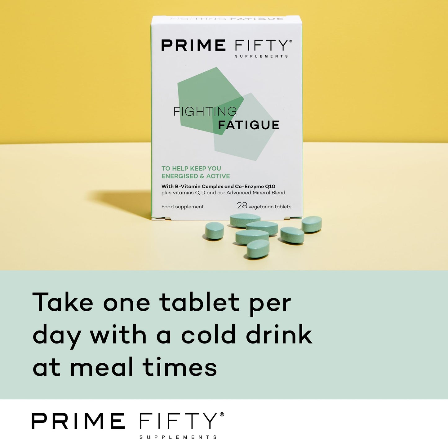Prime Fifty Fighting Fatigue Supplement – 28 Day Supply – Energy Tablet with Vitamin B12, Magnesium & Iron for Over 50s – Co-Enzyme & C, D & B Vitamin Tablets for Tiredness & Fatigue