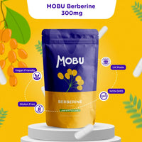 MOBU - Berberine 300mg Capsules | Support Cholesterol, Gut Health Booster | Formulated in The UK, Vegan, Weight Management Aid for Men & Women | PCOS Relief, Gluten Free - 60 Capsules