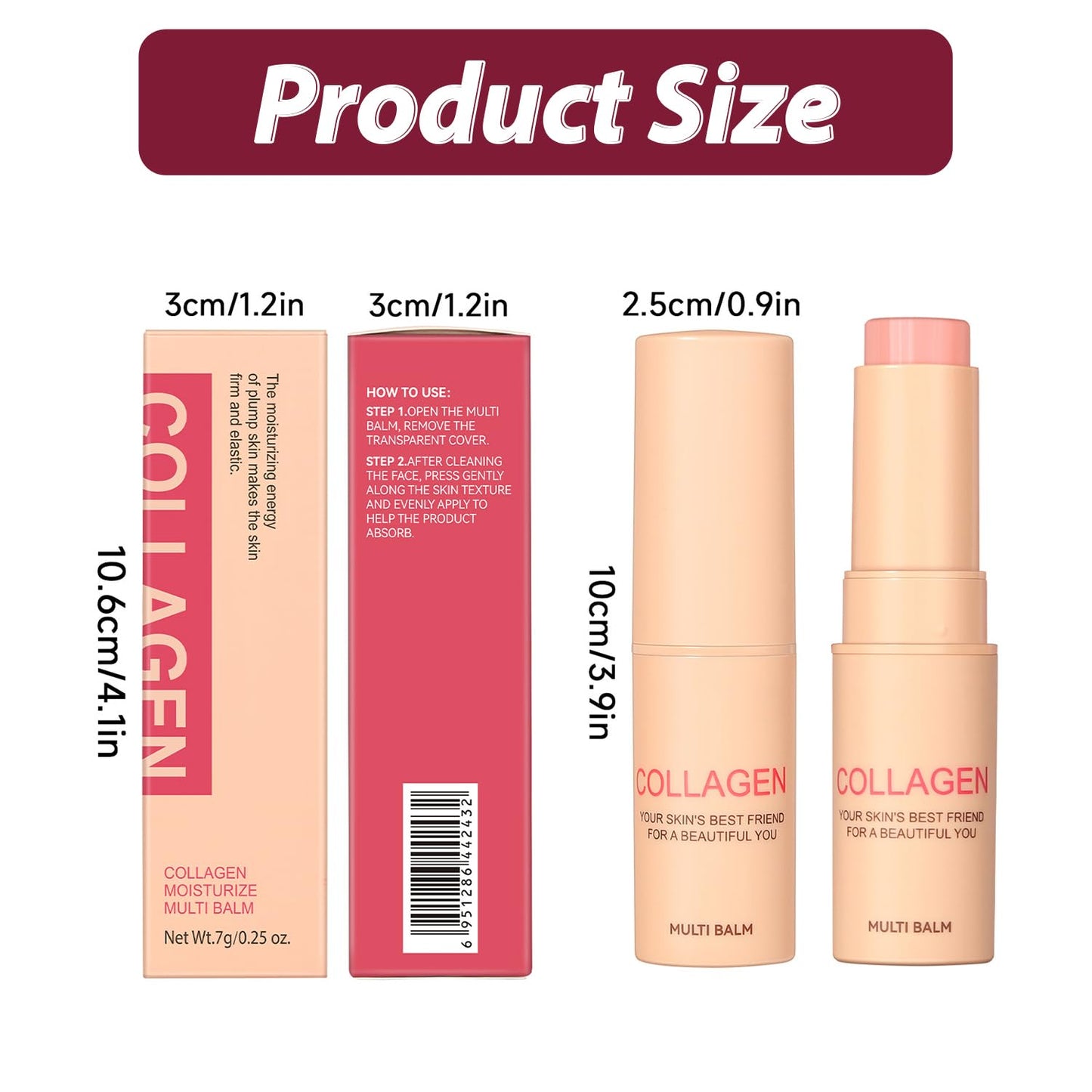 Generic Collagen Multi Balm Stick – Anti-Wrinkle Face Moisturizer, Hydrating Eye & Lip Balm, Firming Collagen Stick for Face, Eyes, Lips & Neck