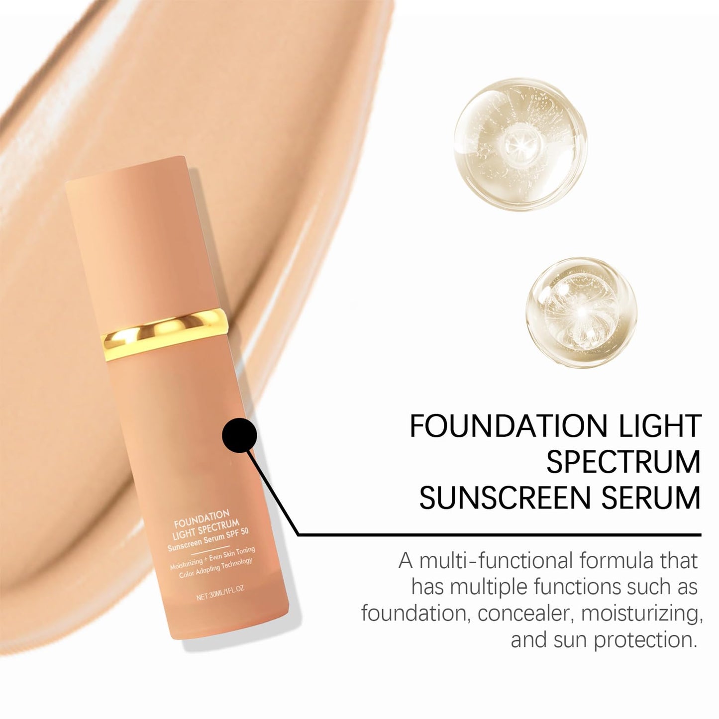 Biomimics Foundation 4 in 1,Moisturizing Concealer,Medium Spectrum with SPF 50,LongLasting & Waterproof,Non-Sticky,Hydrating Color Changing Foundation Light Spectrum for Gym,Sport,Travel(1pcs)