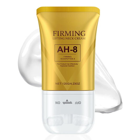 AH-8 Firming Neck Cream – Hexapeptide-Infused Neck Cream for Tightening & Lifting – Reduce Fine Lines, Wrinkles, Double Chin & Sagging Skin – With Dual Roller Massage Applicator 120g