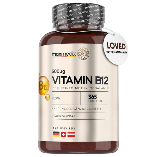 Vitamin B12 Tablets High Strength - 365 Vegan Energy Tablets (1 Year Supply) - Fatigue and Tiredness Supplements - Gluten-Free & Non-GMO Methylcobalamin B12 Supplement for Immunity - Made in The UK