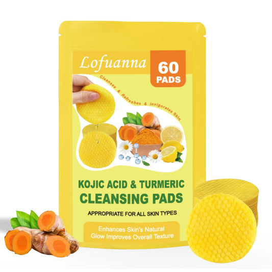 Feeliville Turmeric Kojic Acid Pads, Kojic Acid and Turmeric Cleansing Pads, Infused Foaming Exfoliating Pads for Dark Spots, Dull Skin, Unclog Pores, Helps Balance Skin Oil And Water(60 Pads)