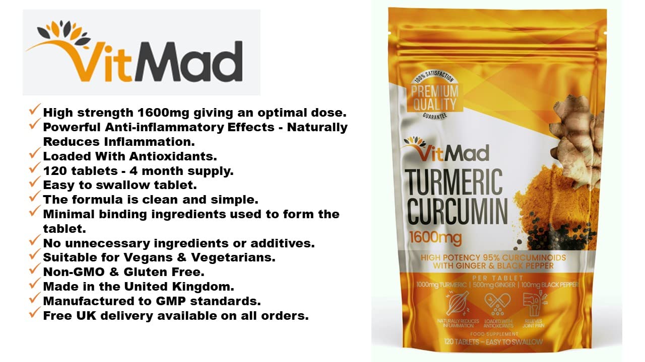 Turmeric Curcumin Ginger Black Pepper - 120 Tablets - 95% Curcuminoids - Naturally Reduces Inflammation