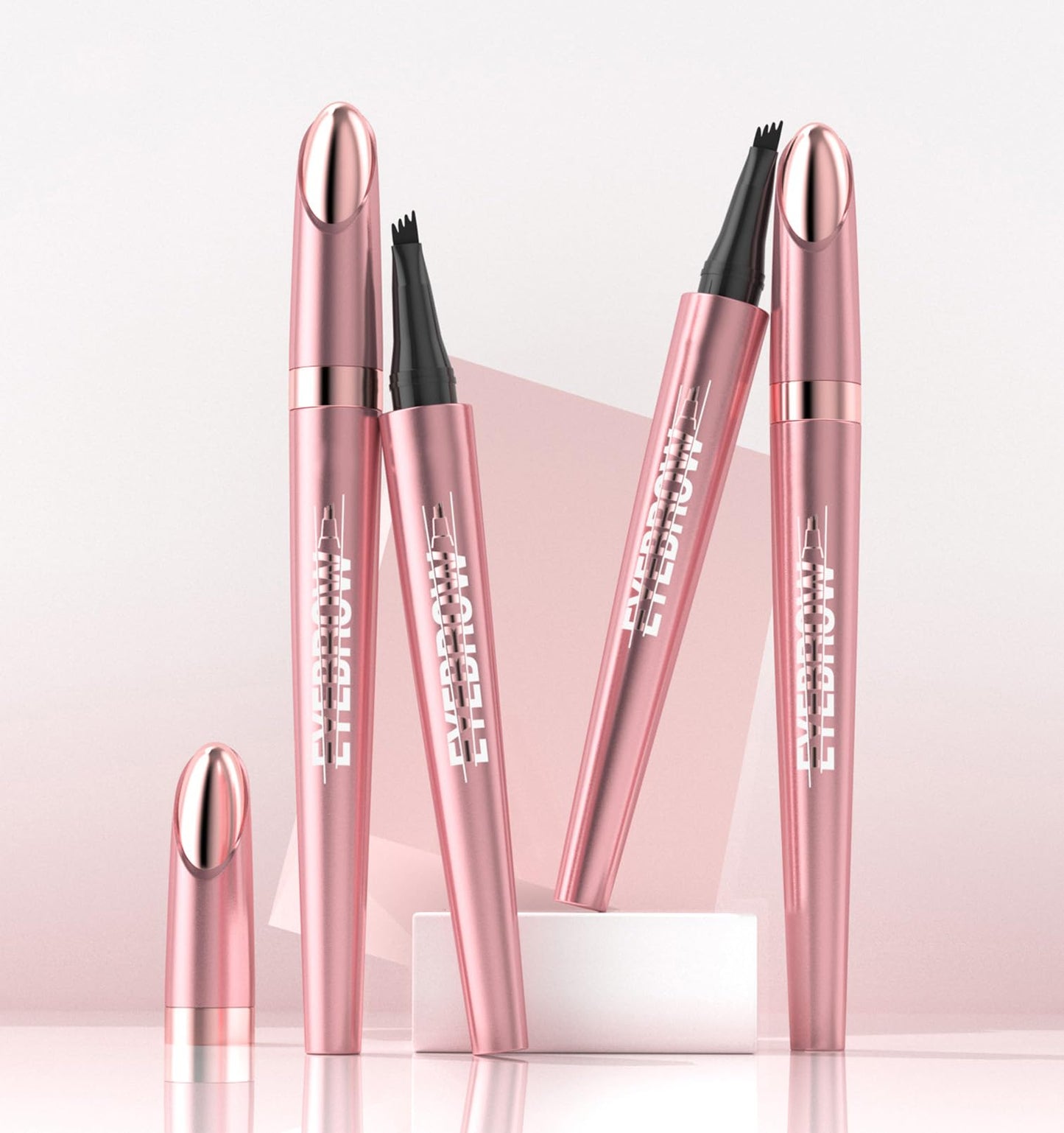 GCVSE Eyebrow Pencil, Rose Gold Microblading Eyebrow Pencil with 4 Micro-Fork Tips, Long-Lasting Brow, Waterproof, Smudgeproof Brow Pen - Easy Creation of Natural Looking Defined Eyebrows (Black)