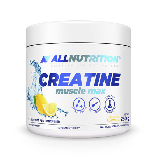 ALLNUTRITION Creatine Muscle Max Food Suplement - Creatine Monohydrate with Taurine - Performance Boost and Muscle Recovery - No Added Sugar - Instant Powder 250g - Lemon