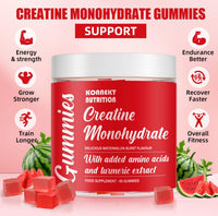 K - KONNEKT Creatine Monohydrate Gummies, Added 500mg BCAAs and Turmeric Extract, 4500mg per Serving, Pre-Workout Gym Supplement for Men and Women (1 Month Supply), Watermelon Burst