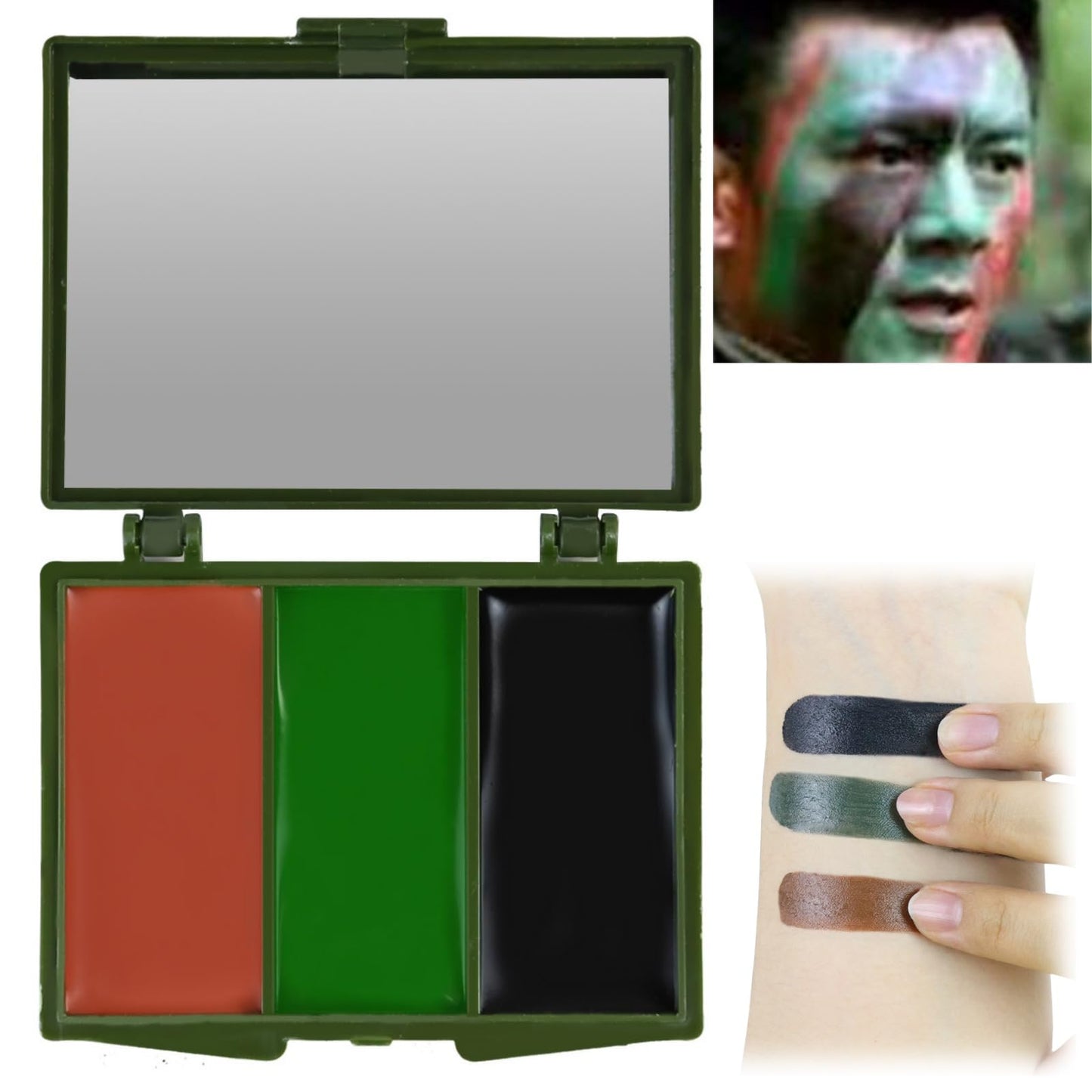 Siyinzu 3 Color Camo Face Paint,Eye Body Face Camo Paint,Camouflage Hunting Face Paint,Camo Face Paint,Camo Face Paint Stick Set,Face Paint Kit,Camouflage Face Paint,Camouflage Makeup(Green, Black,Brown)