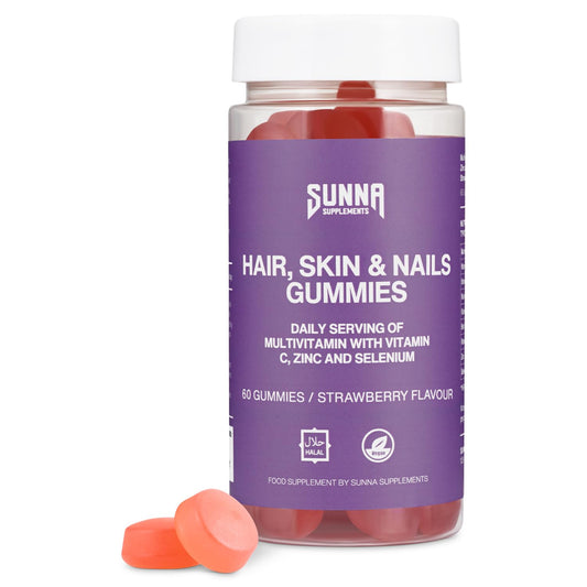 SUNNA SUPPLEMENTS Halal Hair, Skin & Nails Gummies – Biotin, Zinc & multivitamins Gummies for Hair Growth, Strong Nails & Radiant Skin – Gelatin-Free, Vegan Hair Vitamins for Women & Men – 60 Gummies