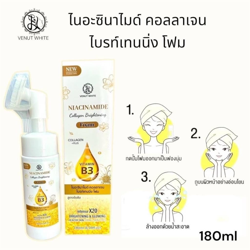 RKS BEAUTY PRODUCTS Venus White Niacinamide Collagen Brightening Foam with Vitamin B3, 20x Brightening Formula 180ML