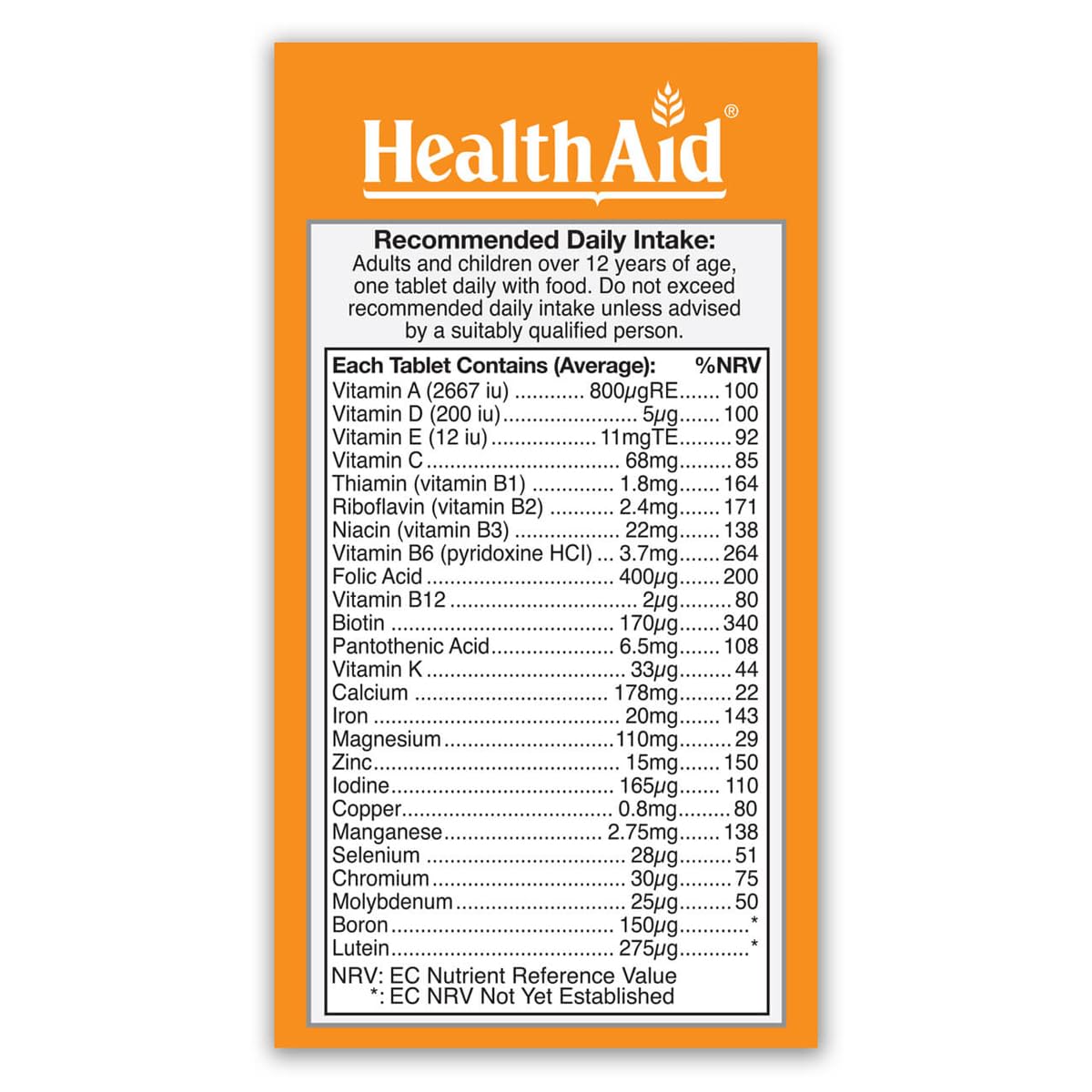 HealthAid A to Z Multivit - 90 Vegan Tablets, Pack of 1