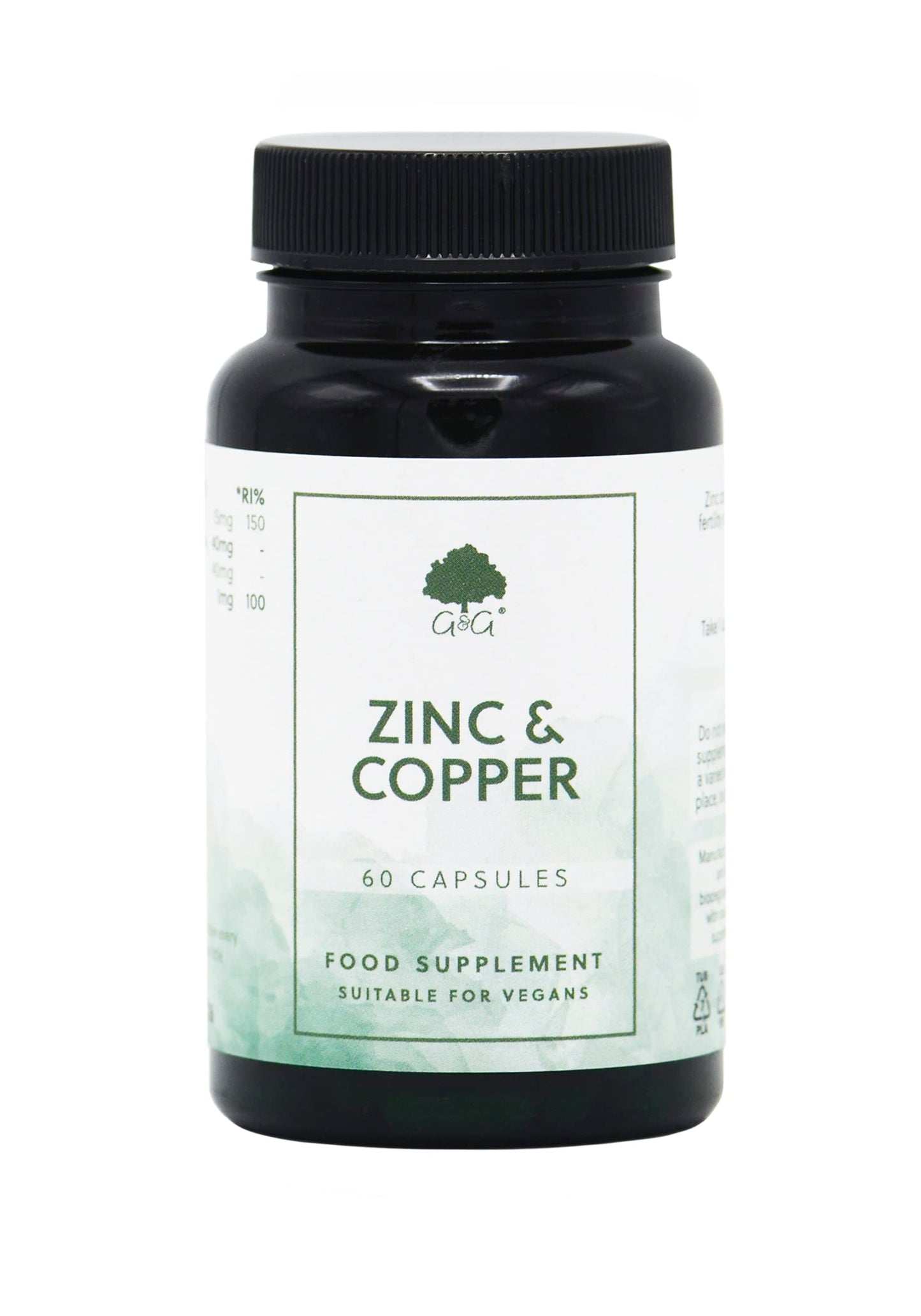 Zinc & Copper Supplement | 15mg Zinc & 1mg Copper per Capsule | 60 Vegan Capsules | G&G Vitamins