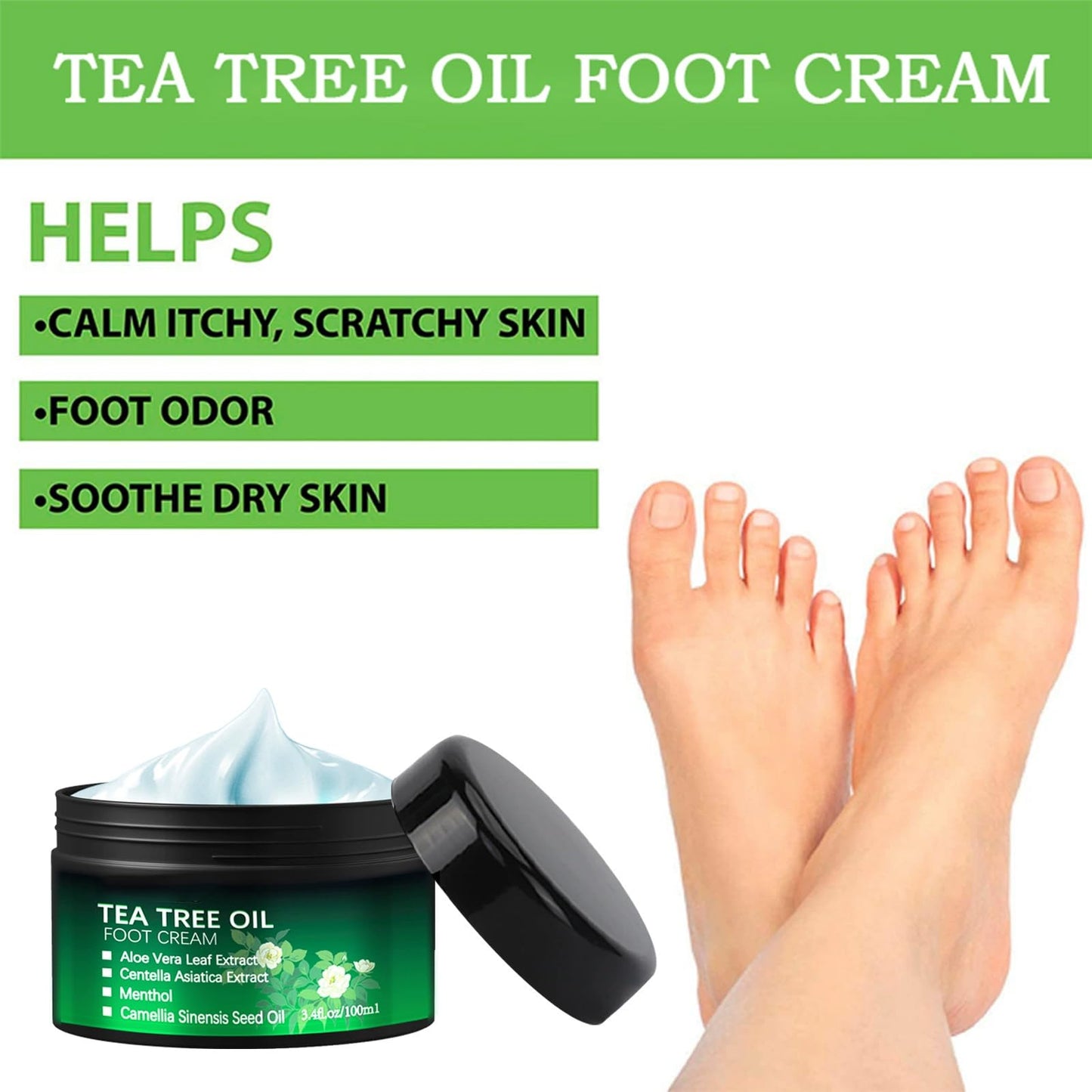 Tea Tree Oil Foot Cream for Cracked Heels & Dry Skin – Intensive Moisturizing Formula, Callus Softens for Hard Skin, Softens Feet & Hands