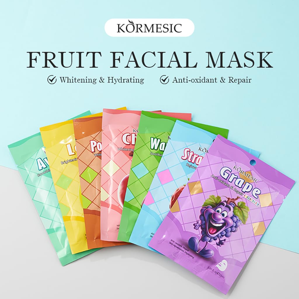 Face Mask Set Face Masks Skincare, 7PCS Fruit Sheet Mask Skincare Set for Daily Care Face Sheet Mask, Hydrate,Moisturize, Soothe, masks beauty face mask set, Hydrating & Soothing Face Mask